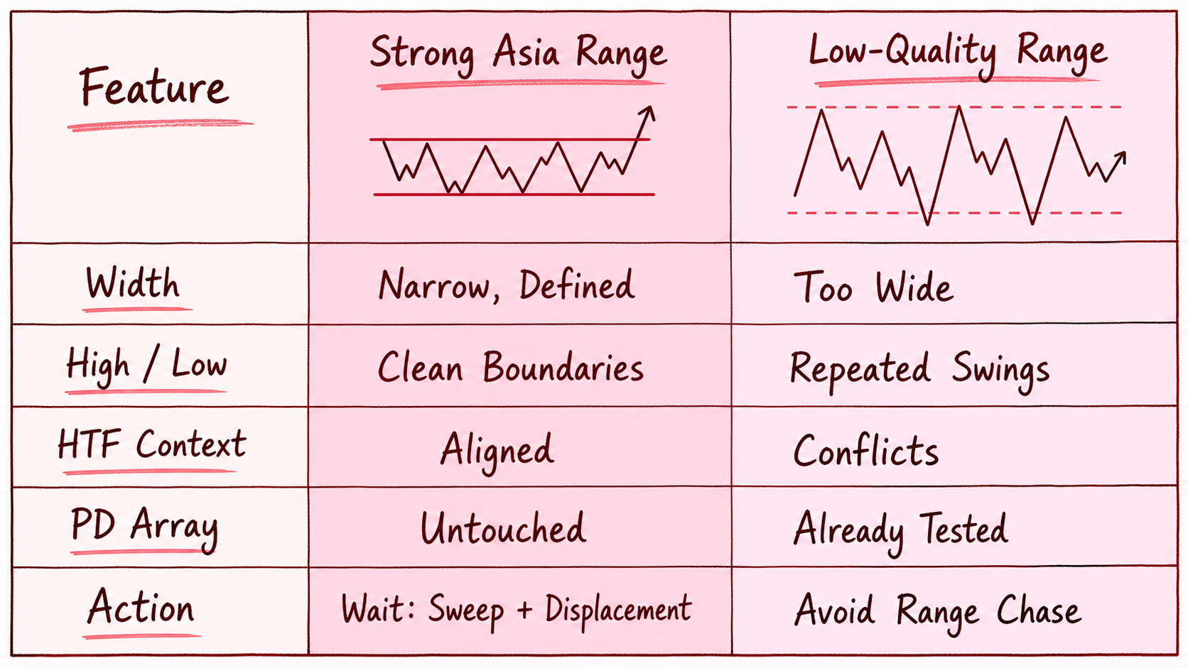 좋은 Asia Range와 낮은 품질의 Asia Range를 비교한 표 이미지
